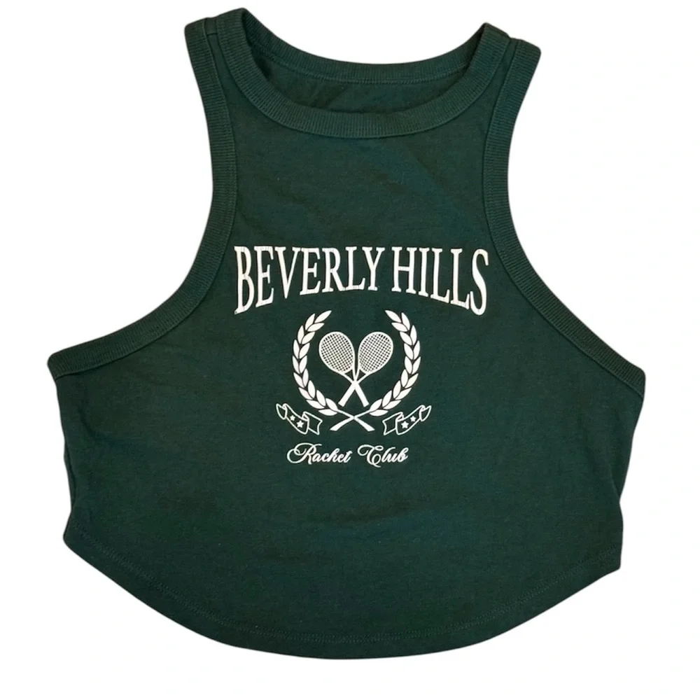 Beverly Hills Racket Club Tennis Tank Crop Top Racerback M Green Preppy - Picture 2 of 7